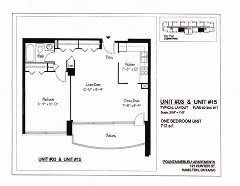 Floor plan for 1 bed, 1 bath, 736 sqft